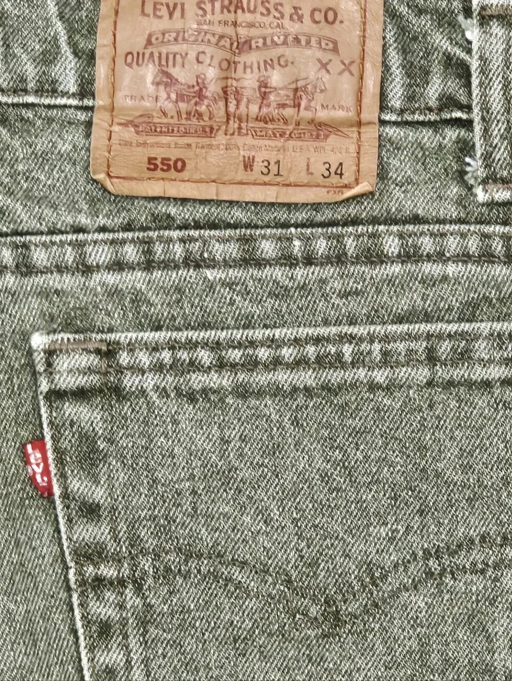 Vintage Levi's 90s Made In USA 550 Green Acid Wash Tapered Slim Jeans Size 31x34